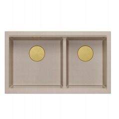 QUADRON | LOGAN 120 | γρανιτένιος νεροχύτης κουζίνας PEARL BEIGE + ΧΡΥΣΟ PVD | διάσταση: 76 x 45 x 23,5 cm | 2-θέσιος εντοιχισμένος | υποδομή ντουλαπιού από: 80 cm