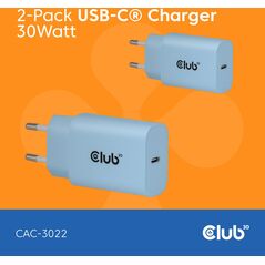 Φορτιστής Club3D Lifestyle USB-C 30Watt, 2 τεμ μπλε λιανική