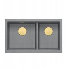 GraniteQ | LOGAN 120 | γρανιτένιος νεροχύτης κουζίνας SILVER STONE + ZŁOTO PVD | διάσταση: 76 x 45 x 23,5 cm | 2-θέσιος εντοιχισμένος | ελάχιστο πλάτος ντουλαπιού: 80 cm