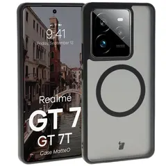 Etui z pierścieniem magnetycznym Bizon Case MatteO do Realme GT 7 / 7T przydymione-czarne