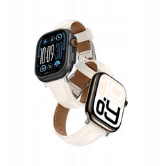 Δερμάτινο λουράκι AMAZINGTHING Class Band για Apple Watch 45 / 46 / 49 mm - ανοιχτό μπεζ