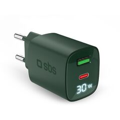 SBS LCD Wall Charger  USB-A  USB-C  LCD  30 W  zala - Ladetajs