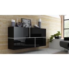 Cama Meble Komoda GOYA 170/40/80 czarny/ czarny połysk+ biały