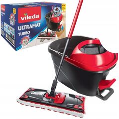 Vileda Ultramax Turbo 2in1 Σετ Σφουγγαρίστρας, Σφουγγαρίστρα με τηλεσκοπική λαβή, μικροϊνών κάλυμμα και κουβά με ισχυρή στροφή, για όλα τα σκληρά δάπεδα, μήκος λαβής 75-130cm, οικολογική συσκευασία