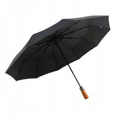 Automatyczny składany parasol z drewnianą rączką 10-ramienny XXL 115 cm czarny