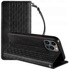 Θήκη Magnet Strap etui iPhone 14 Pro Max θήκη με καπάκι πορτοφόλι mini λουράκι βάση μαύρο