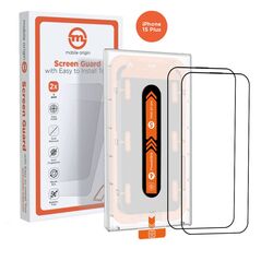 MOBILE ORIGIN Προστατευτικό Οθόνης Πορτοκαλί iPhone 15 Plus με εύχρηστο εφαρμοστή, 2τμχ.