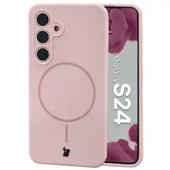 Silikonowe etui z pierścieniem magnetycznym Bizon Soft Case Magnetic do Samsung Galaxy S24 jasnoróżowe