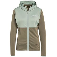 Γυναικεία μπλούζα πεζοπορίας adidas TERREX Xperior Light Fleece Hooded Jacket - olive strata/silver green