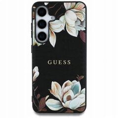 Case Guess Grained Printed Flower Pattern MagSafe for Samsung Galaxy S25 black