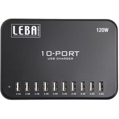 Leba NoteCharge 10 Ports, USB-A (Schuko plug), 12 watts διαθέσιμα ανά συσκευή, USB 2.0, Εσωτερικός, USB, 5 V, 1.5 m, Μαύρο