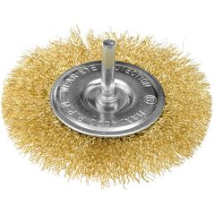 Szczotka druciana tarczowa 100 mm, drut karbowany, mosiądzowany, z trzpieniem 6 mm