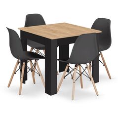 Stół NP 80x80 Artisan nogi czarne + 4 krzesła OSAKA czarny nogi naturalne