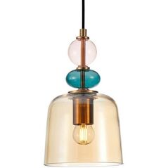 Italux Namos PND-27092A-MC-BRO μοντέρνο μεταλλικό κρεμαστό φωτιστικό με γυάλινο καπέλο σε κεχριμπαρένιο χρώμα, μπολ 1x40W E27 μαύρο/πολύχρωμο