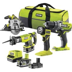Zestaw elektronarzędzi Ryobi RCK184-252S RYOBI ZESTAW RCK184A-252S: WIERTARKO-WKRĘTARKA R18DD3 WYRZYNARKA R18JS PILARKA RWSL1801 RYOBI