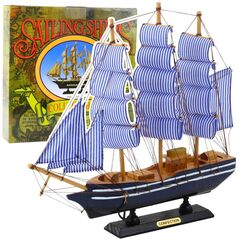 Model Kolekcjonerski Dekoracyjny Statek Żaglowiec Biało-Niebieski 33x31cm