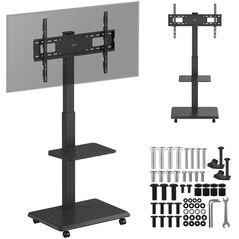 Stand / wózek dla TV Ergo-Office, max. obciążenie 50kg / 5kg półka, max. VESA 600x400, wbud. listwa zasil., czarny, ER-304 B