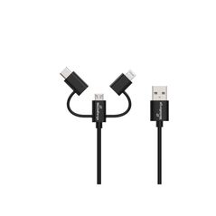 MediaRange 3-in-1 Charge and Sync Cable, micro USB, USB Type-C® and Apple Lightning® Connectors, USB 2.0 480 Mbps, 12W max., 1.0m, Black (MRCS246) έως 12 άτοκες Δόσεις