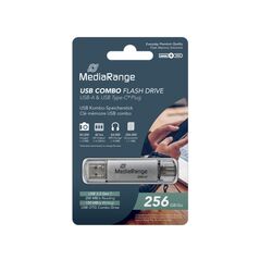 MediaRange USB 3.2 Gen 1 Combo Flash Memory Drive with USB-A and USB-C®, with Protective Caps, Silver, 256GB (MR939-1) έως 12 άτοκες Δόσεις