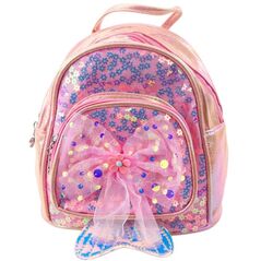 Plecak Dziecięcy Cekiny Tiulowa Kokarda Różowy 20cm 3,8L