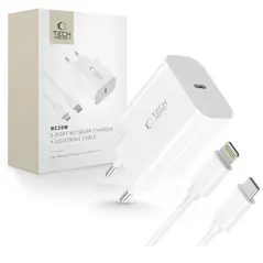 Ładowarka sieciowa Tech-Protect NC20W 1-port USB-C Network Charger PD 20W + Lightning Cable White