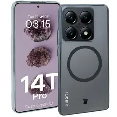 Etui z pierścieniem magnetycznym Bizon Case CrystalO do Xiaomi 14T Pro przezroczyste