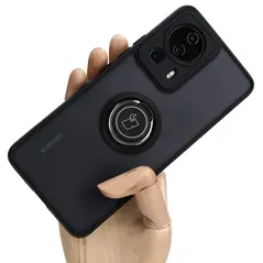 Etui z uchwytem na palec Bizon Case Hybrid Ring do Xiaomi 13 Lite przydymione z czarną ramką