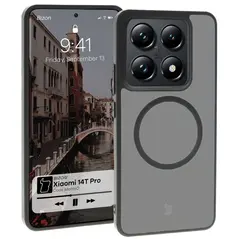Etui z pierścieniem magnetycznym Bizon Case MatteO do Xiaomi 14T Pro półprzezroczyste z czarną ramką