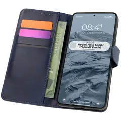 Etui z klapką Bizon Case Pocket do Xiaomi Redmi Note 14 5G / Poco M7 Pro 5G granatowe