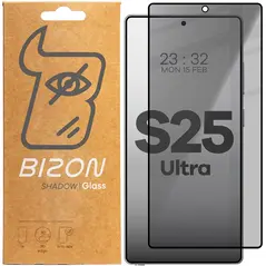 Prywatyzujące szkło hartowane Bizon Glass Edge Shadow do Samsung Galaxy S25 Ultra przyciemniane z czarną ramką