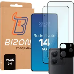 2x szkło na ekran + szkło na aparat Bizon Edge 2 Pack do Xiaomi Redmi Note 14 5G