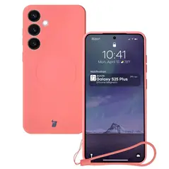 Silikonowe etui z pierścieniem magnetycznym Bizon Case Silicone Magnetic do Samsung Galaxy S25+ Plus / S24+ Plus brudnoróżowe