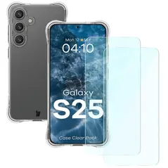 Etui + 2x szkło na ekran Bizon Case Clear Pack do Samsung Galaxy S25 przezroczyste
