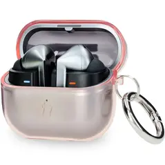 Elastyczne etui z karabińczykiem Bizon Case Headphone Clear do Samsung Galaxy Buds 3/3 Pro przeźroczysto-różowe