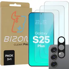3x szkło na ekran + 1x na aparat BIZON Clear 2 Pack do Samsung Galaxy S25+ Plus