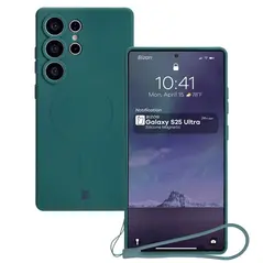 Silikonowe etui z pierścieniem magnetycznym Bizon Case Silicone Magnetic do Samsung Galaxy S25 Ultra ciemnozielone
