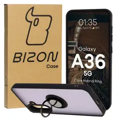 Etui z uchwytem na palec Bizon Case Hybrid Ring do Samsung Galaxy A36 5G przydymione z czarną ramką