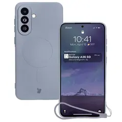 Silikonowe etui z pierścieniem magnetycznym Bizon Case Silicone Magnetic Sq do Samsung Galaxy A36 5G szare