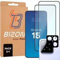 2x szkło na ekran + szkło na aparat Bizon Edge 2 Pack do Xiaomi 15