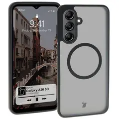 Etui z pierścieniem magnetycznym Bizon Case MatteO do Samsung Galaxy A26 5G półprzezroczyste z czarną ramką