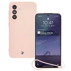 Silikonowe etui z pierścieniem magnetycznym Bizon Case Silicone Magnetic Sq do Samsung Galaxy A36 5G jasnoróżowe