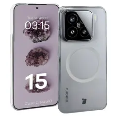 Etui z pierścieniem magnetycznym Bizon Case CrystalO do Xiaomi 15 przezroczyste