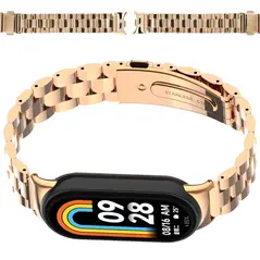 Pasek ze stali nierdzewnej Bizon Strap Watch Aura do Xiaomi Smart Band 9 / 9 NFC / 8 różowozłoty