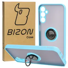 Etui z uchwytem na palec Bizon Case Hybrid Ring do Samsung Galaxy M14 5G przydymione z jasnoniebieską ramką