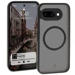 Etui z pierścieniem magnetycznym Bizon Case MatteO do Google Pixel 9a półprzezroczyste z czarną ramką
