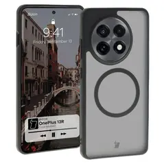 Etui z pierścieniem magnetycznym Bizon Case MatteO do OnePlus 13R półprzezroczyste z czarną ramką