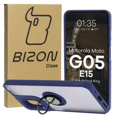 Etui z uchwytem na palec Bizon Case Hybrid Ring do Motorola Moto G05 / E15 przydymione z granatową ramką