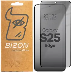 Prywatyzujące szkło hartowane Bizon Glass Edge Shadow do Samsung Galaxy S25 Edge przyciemniane z czarną ramką