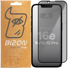 Prywatyzujące szkło hartowane Bizon Glass Edge Shadow do Apple iPhone 16e / 14 / 13 Pro / 13 przyciemniane z czarną ramką