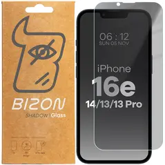 Prywatyzujące szkło hartowane Bizon Glass Clear Shadow do Apple iPhone 16e / 14 / 13 / 13 Pro przyciemniane